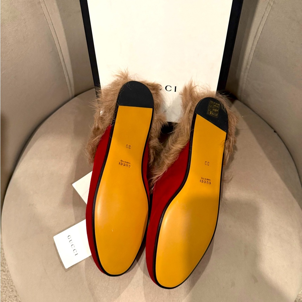 Gucci Red Loafers with Fur Trim